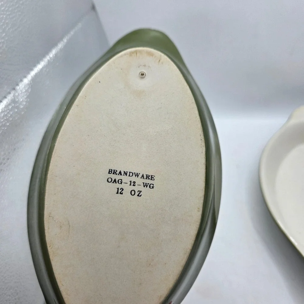 Vintage Brandware OAG-12-WG 12 Oz Oval Au Gratin Baking Dishes Green Pair